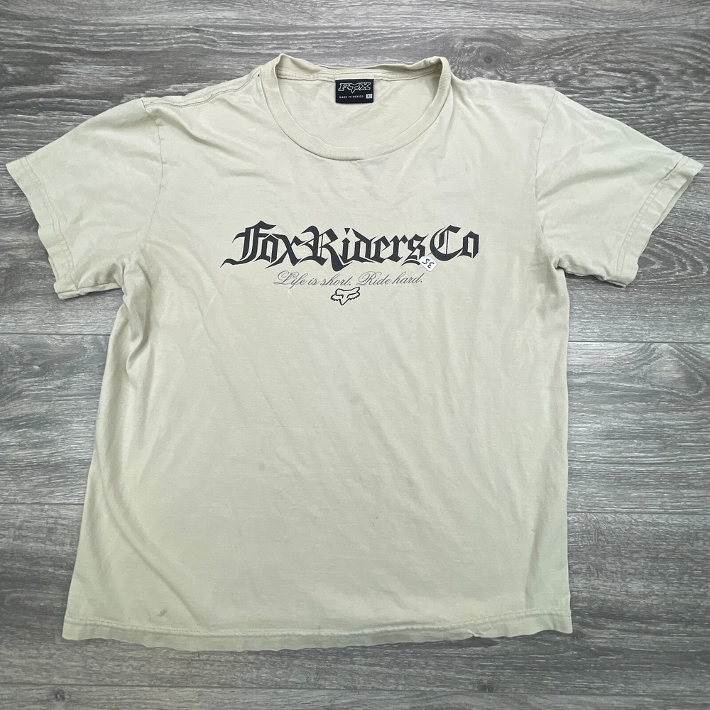 Vintage Fox Racing Shirt Mens L Beige BMX Spell Out Motocross Streetwear